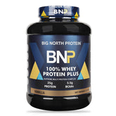 BNP Product Name: Protein Plus 100% Whey Protein Powder, 25g Protein, 5.5g BCAAs, (vanilla), 2.27kg BIG NORTH My Store
