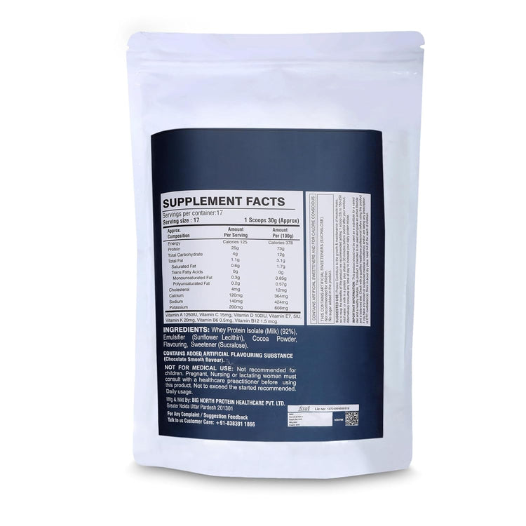 Protein Plus 100% Whey Protein Powder, 25g Protein, 5.5g BCAA, with Free Shaker (500 grams, Double Rich Chocolate) BIG NORTH BNP