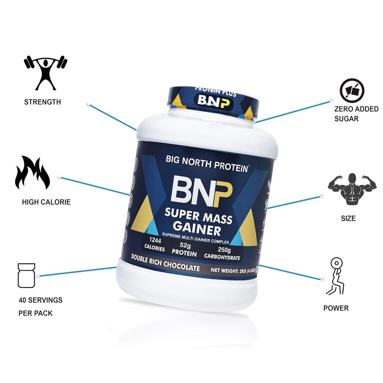 BNP Protein Su Gainer, Double Rich Chocolate Flavor, 2kg (52g Protein, 250g Carbohydrate, 1244 Calories)