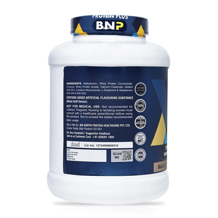BNP Protein Super Mass Gainer, MALAI KULFI Flavor, 2kg (52g Protein, 250g Carbohydrate, 1244 Calories)