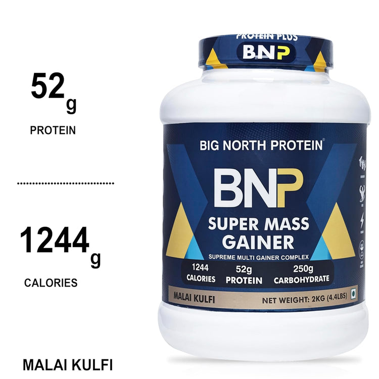 BNP Protein Super Mass Gainer, MALAI KULFI Flavor, 2kg (52g Protein, 250g Carbohydrate, 1244 Calories)